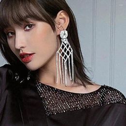 Dangle Earrings Fashion Super Large Crystal Long Tassel Pendant For Women's Party Hollow Rhinestone Statement Jewelry Gifts