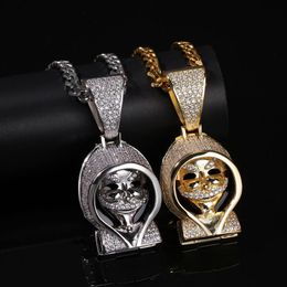Hip Hop SKULL Bling Pendant Necklace Micro Pave Cubic Zirconia with Chain 18KT Gold Plated Jewelry Rapper Accessories Lover Gift273C