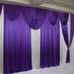 Party Decoration 20ft 10ft Purple Ice Silk Wedding Backdrops Curtains With White Swag Drapes 3m 6m Event Stge Backgrounds