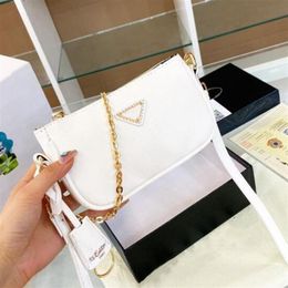 All-Match Leather Bag Nylon Cloth Simple All-Match Solid Colour Shoulder Messenger Bag Chain Wide Shoulder Strap Small Bags292H