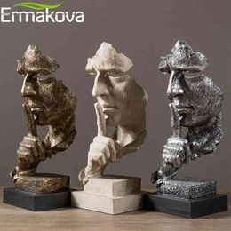 ERMAKOVA Abstract Silence Is Golden Figurine 35cm Resin Hand Face Silent Men Statue Sculpture Home Office Living Room Decoration 2278Q
