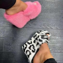 Slippers 2024 Luxury women feminine high heeled fur drag outdoor all match shoes slippers round head wedges with mink ms 231130