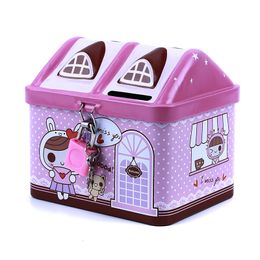 Novelty Items Small House Cute Piggy Bank Money Box Tinplate Saving Gift For Children s 230428