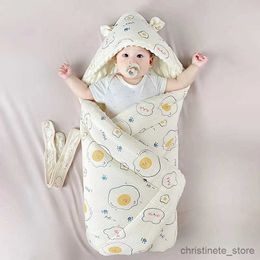 Blankets Swaddling Cotton Flannel Baby Blanket Swaddle Hooded Cartoon Bear Print Winter Warm Baby Quilt Fleece Thickened Newborn Sleeping Bag 2023 R231130