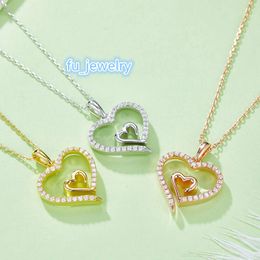 Custom Jewellery Diamond Chain Silver Double Heart Shaped Moissanite Pendant Jewellery 925 Silver Necklace For Women