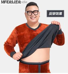 Men's Thermal Underwear Large Size 9XL 155KG Fleece Thicken Men Thermal Underwear Tops warm V Neck Long Sle Navy Blue Wine Red Soft Underwear L231130