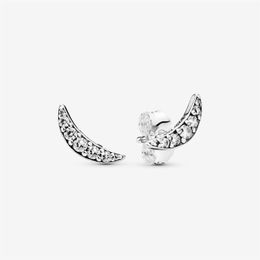 925 Sterling Silver Sparkling Crescent Moon Stud Earrings Pave Cubic Zirconia Fashion Women Wedding Engagement Jewelry Accessories259K