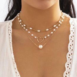 Pendant Necklaces IngeSight.Z Multilayer Pearls Love Heart Necklace For Women Elegant Gold Colour Party Wedding Jewellery Gift