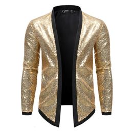 Mens Suits Blazers Shiny Gold Sequin Blazer Jacket Men Slim Fit Cardigan Nightclub Party DJ Stage Singer Dance Show Costume Homme 231129