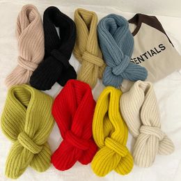 Scarves Candy Color Baby Knitted Scarf Autumn Winter Warm for Toddler Boy Girl Korean Ins Kids Children Cross Neckerchief 231130