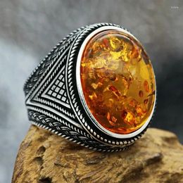 Cluster Rings 2023 Inlaid Yellow Amber Crystal Men's Luxury Ring Personality Retro To Attend The Banquet Gifts Wholesale