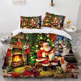 Bedding sets Cartoon Christmas Santa Claus Bedding Set Boys Girls Twin Queen Size Duvet Cover Pillowcase Bed Kids Adult Home Textileextile 231129
