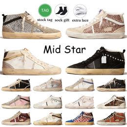 Wholesale Mid Star Sneakers Designer Shoes Women Mens Suede Leather Glitter Silver Gold Pink Zebra Vintage Platform Italy Brand Handmade Casual Ball Trainers