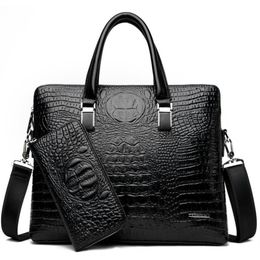 Briefcases Men's Brand Crocodile Pattern Designer Alligator PU Leather Handbag Business Office Laptop Bag Male Vintage Tote 20271z