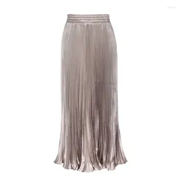Skirts 2023 Autumn And Winter Fashionable Women Metal Gloss Pleated Skirt Long Half Length Versatile C13