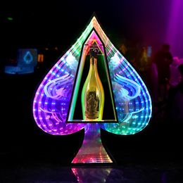 Customized Logo Ace of Spade luminous LED Cocktail Wine Whisky Holder Rechargeable Champagne Bottle Display Case