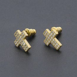 Mens Hip Hop Stud Earrings Jewellery High Quality Fashion Gold Silver Zircon Cross Earring For Men2442