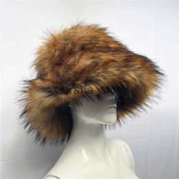 Beanie/Skull Caps New Faux Fur Hat Women's Elegant Autumn and Winter Fur Fisherman Hat Senior Warm Ladies Bucket Hat 's Plush Bucket Cap J231130