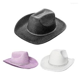 Berets Y166 Unisex Retro Cowboy Hat Sequins Large Brim Hats Fedora Felt Jazz