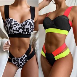 Costumi da bagno da donna 2023 Bikini sexy con fasciatura leopardata Costume da bagno in acciaio rivestito duro