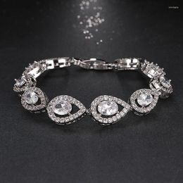 Charm Bracelets Elegant Drop Water Pear Cut Austria Crystal CZ For Women Chain Link White Gold-Color Bracelet Party Show B-026