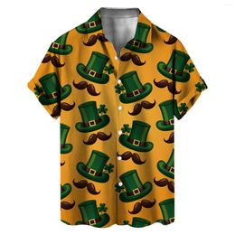 Men's Casual Shirts Floral Long Sleeve Shirt Male St. Patricks's Day Short Autumn 3D Printing Hawaii Scoop Neck Tee