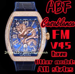 ABF / FM Vanguard Yachting V45, vetro zaffiro 44x54mm ETA2824 Movimento meccanico, cinturino in caucciù premium, versione dragon Diamond