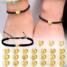 Charm Bracelets Handmade A-Z 26 Letter Heart Bracelet Lover Initials Name Adjustable Woven Braided Rope For Women Men Couple Jewelry