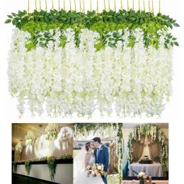 45 بوصة الاصطناعية الوستارية الزهرة زهور الحرير الزهور راتان نبات مزيف معلقة كرمة إكليل للمنزل ديكور حفل زفاف
