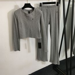 Womens thin grey tracksuits fashion autumn designer 2pcs cotton yoga tracksuit fashion gym soft casual stretchy clothes