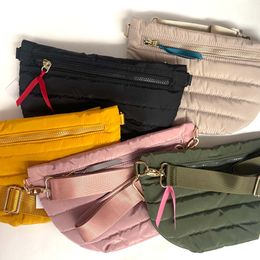 Puffer Belt Bag Hold My Stuff Puffer Crossbody Purse winter fashion nylon strap front zipper quilted shoulder bags