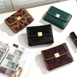 Wallet Real Leather Card Clip Horse Hair Lady Bag Lovely Organ Bit Leopard Print Mini Set Zero Ins 052259W