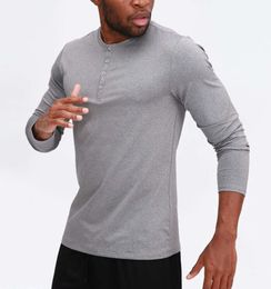 Breathable casual lu Men Yoga Outfit Sports Long Sleeve T-shirt Mens Sport Style Collar button Shirt Training Fitness Clothes Elastic Quick Dry Wear Running yoga wear