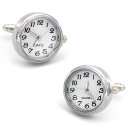 Men's Functional Cufflinks Quality Brass Material Silver Colour Real Watch With Battery Cuff Links Whole & Retail257j