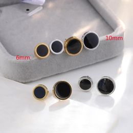 Stud Earrings 925 Sterling Silver Female Male Rock Punk Earring 10mm Black Stone Simple Round Sutd For Women Men Girl Fashion Jewelry