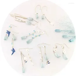 Dangle Earrings Elegant Tassel Blue Bell Flowers Drop For Women Swallow Butterfly Shell Pearl Pendants Earclip Wedding Party Jewelry