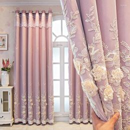 Curtain European Embroidered Curtains For Living Room Bedroom Girls Cloth Yarn Blackout Tulle Bay Window Married Home Double Open