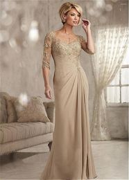 Party Dresses Elegant Groom Mother Evening Dress Beaded Lace Champagne Plus Size Prom Chiffon Half Sleeves Of The Bride