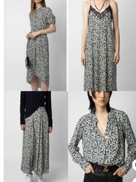 Work Dresses 2023 Viscose Floral Printing Sling Dress Long Sleeve Women Shirt And Skirt