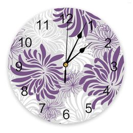 Wall Clocks Chrysanthemum Purple Flower Texture Clock Modern Design Living Room Decor Home Decore Digital