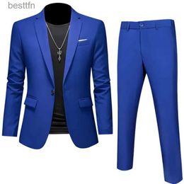 Men's Suits Blazers Plus Size 6XL 5XL Men's Suit Coat+2 Piece Pants/Business Fashion Office Dress/Slim Fit High Quality Groom Wedding Dress Suit SetL231130