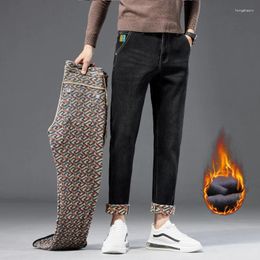 Men's Jeans CUMUKKIYP Men Colorful Bottom Straight With Thickened Embroidery And Stretch For Winter Baggy