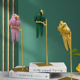 Decorative Objects Figurines Nordic Couple Parrot Sculpture Resin Animal Crafts Ornaments Bird Statues for Decoration Home Desktop Decor 231130