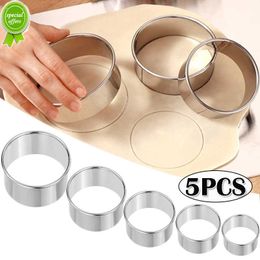 New 5PCS Round Stainless Steel Biscuit Mold Dumpling Skin Cutting Mold DIY Biscuit Pastry Cake Baking Tools Kitchen Baking Gadget