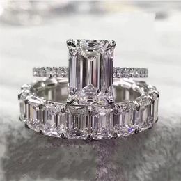 Luxury 100% 925 Sterling Silver Created Emerald cut Diamond Wedding Engagement Cocktail Women Moissanite Band Ring Fine Jewellery 20255r