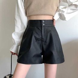 Women's Shorts Women PU Button Up Casual High Waist A-line c Oice Loose Trousers For Autumn Winter 2023yolq