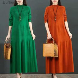 Basic Casual Dresses Women Autumn Winter Fashion Oversize Dress 2023 New Half High Collar Pattern Folds Fe Long Pullover Sweater Top QualityL231130