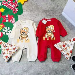 M Christmas plush jumpsuit Luxury Newborn Onesies Bodysuit Long Sleeved Cotton Jumpsuit New Born Baby winter Romper Print Kids Clothes CSD2311302-18