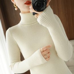 Wool women knitted sweater with high neck long sleeves thickened non pilling casual autumn winter women bottom sweater women sweater