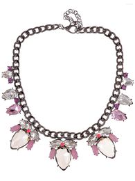 Pendant Necklaces Women's Pink Grey Clear Crystal Rhinestones Leaf Cluster Gunmetal Chain Bubble Bib Necklace